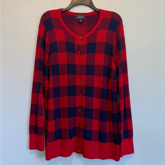 New Lands End Cozy Buffalo Plaid Cardigan Sweater - Picture 2 of 7